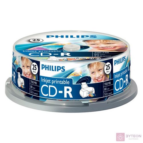 Philips CD-R80IWx25 cake CD-R írható CD lemez 700MB nyomtatható 25db