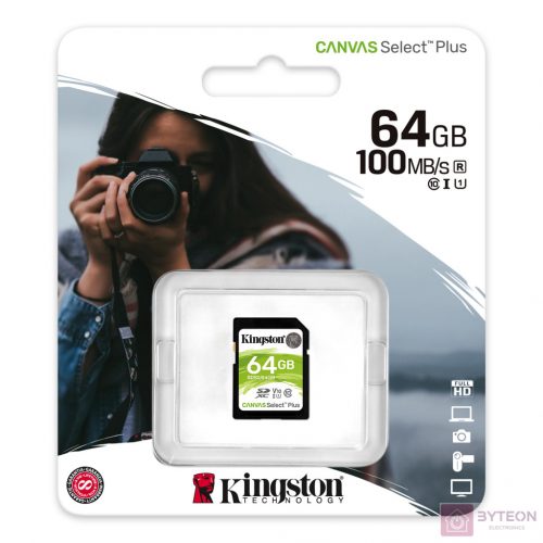 Kingston 64GB SDXC Canvas Select Plus 100R C10 UHS-I U3 V30