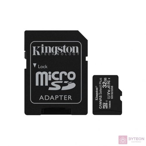 Kingston 32GB microSDHC Canvas Select Plus 100R A1 C10 Card + adapterrel