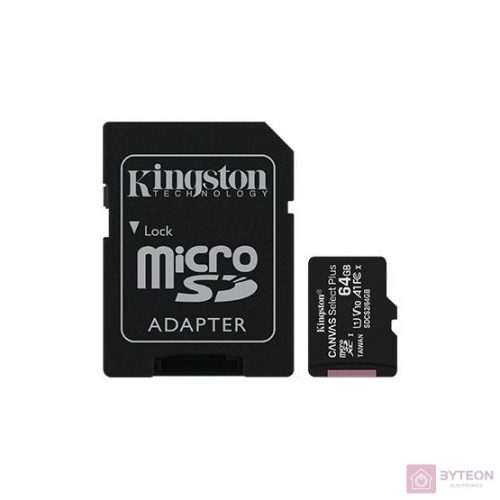 Kingston 64GB microSDXC Canvas Select Plus 100R A1 C10 Card + adapterrel