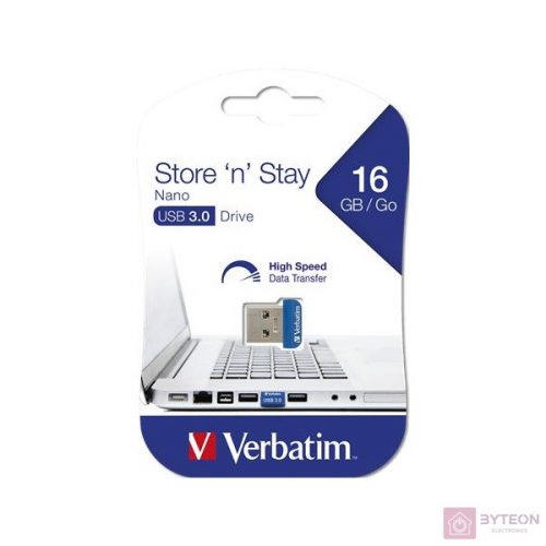 VERBATIM Pendrive, 16GB, USB 3.0, 80/25MB/sec, "NANO STORE 'N' STAY"