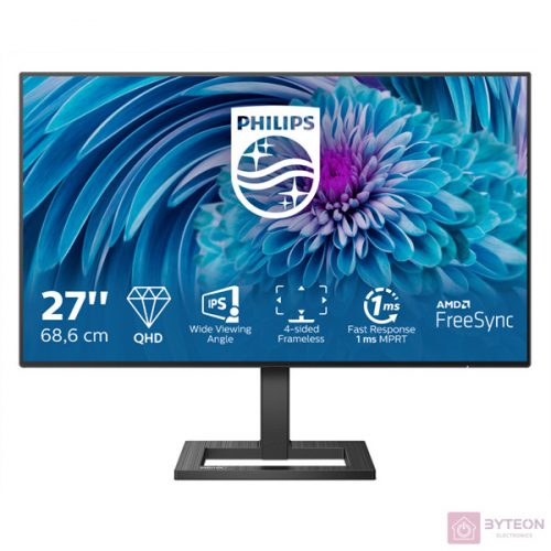 Philips E Line 275E2FAE/00 számítógép monitor 68,6 cm (27") 2560 x 1440 pixelek 4K Ultra HD LED Fekete