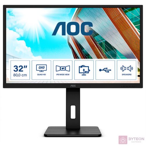 AOC P2 Q32P2 számítógép monitor 80 cm (31.5") 2560 x 1440 pixelek 2K Ultra HD LED Fekete