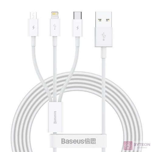 Baseus Superior USB kábel 1,5 M USB 2.0 USB A USB C.Micro USB A/Lightning Fehér