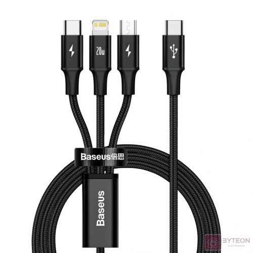 Baseus Rapid 3-in-1 USB kábel 1,5 M USB A USB C.Micro USB A/Lightning Fekete