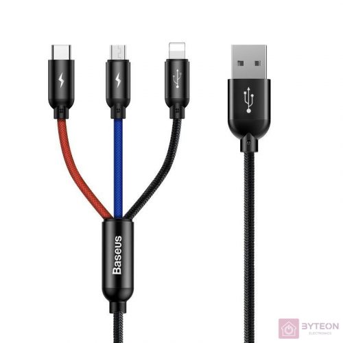 Baseus CAMLT-ASY01 USB kábel 0,3 M USB A USB C.Micro USB A/Lightning Fekete