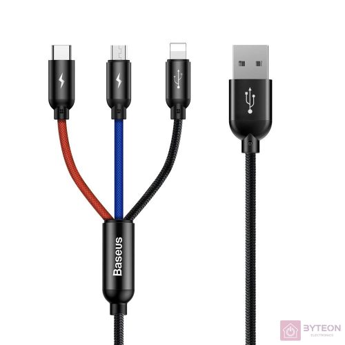 Baseus 3 az 1-ben USB-C / Lightning / Micro 3A 1,2 m-es USB-kábel (fekete)