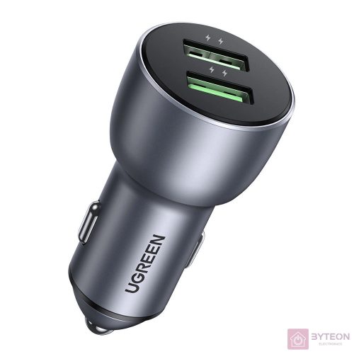 UGREEN CD213 QC 3.0 autós töltő, 2xUSB, 36W (szürke)