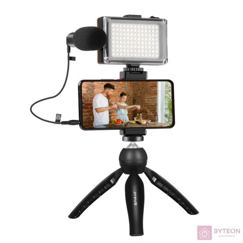 Puluz Live broadcast kit tripod mount + LED lamp + microphone + phone clamp