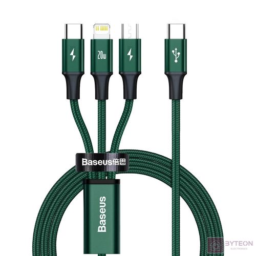 Baseus Rapid Series USB-C 3 az 1-ben kábel, mikro USB / Lightning / USB-C, 20 W, 1,5 m (zöld)