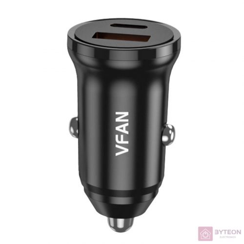 Vipfan C03 autós töltő, USB + USB-C, 20W, PD + QC 3.0 (fekete)