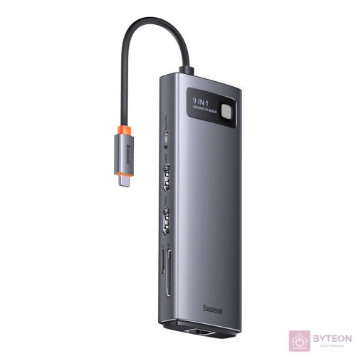 Baseus Metal Gleam Series 9 az 1-ben hub, USB-C - 32x USB 3.0 + 2x HDMI + USB 2.0 + USB-C PD + Ethernet RJ45 + microSD/SD