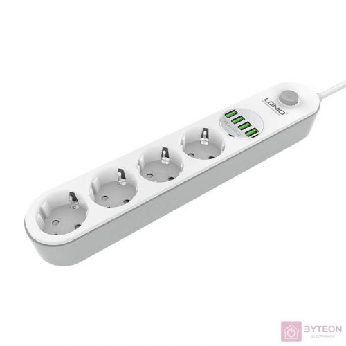 Power strip with 4 AC sockets, 4x USB, LDNIO SE4432, 2m (white)