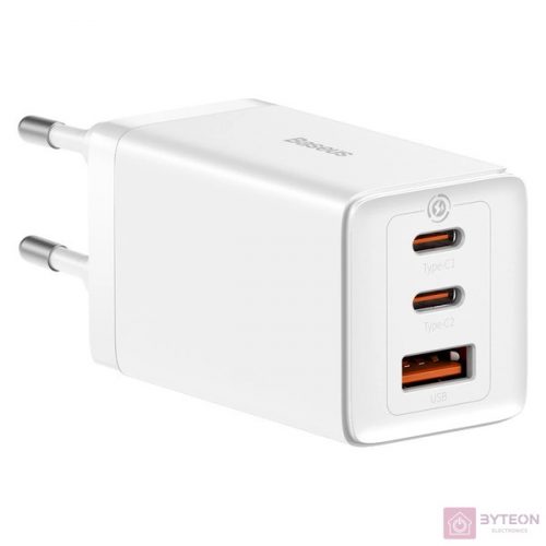 Baseus GaN5 Pro wall charger 2xUSB-C + USB, 65W (white)