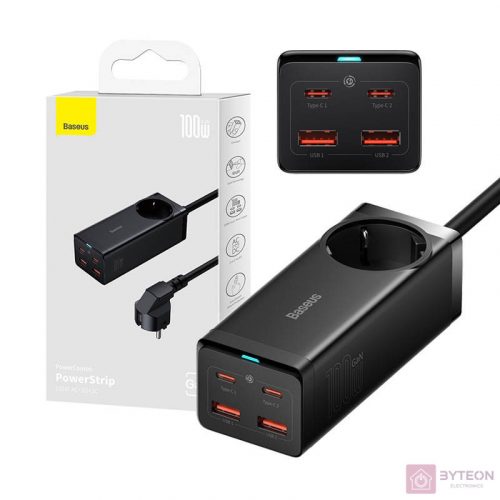 Baseus GaN3 Pro wall charger / powerstrip 2xUSB + 2xUSB-C + AC, 100W (black)