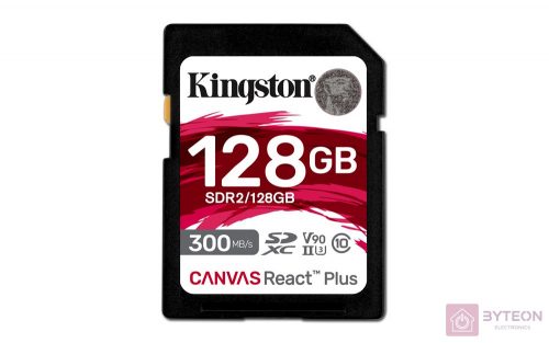 KINGSTON 128GB Canvas React Plus SDXC UHS-II 300R/260W U3 V90 for Full HD/4K/8K