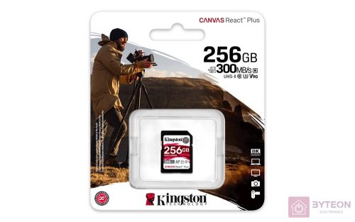 KINGSTON 256GB Canvas React Plus SDXC UHS-II 300R/260W U3 V90 for Full HD/4K/8K