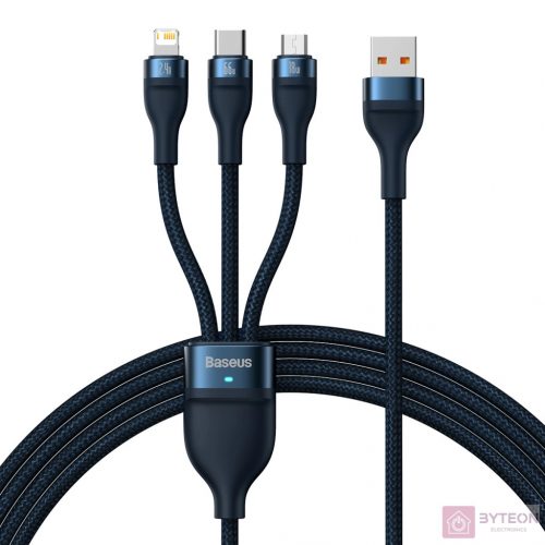 3in1 USB cable Baseus USB 3in1 Baseus Flash Series,  USB-C + Micro + Lightning 66W, 1.2m (blue)