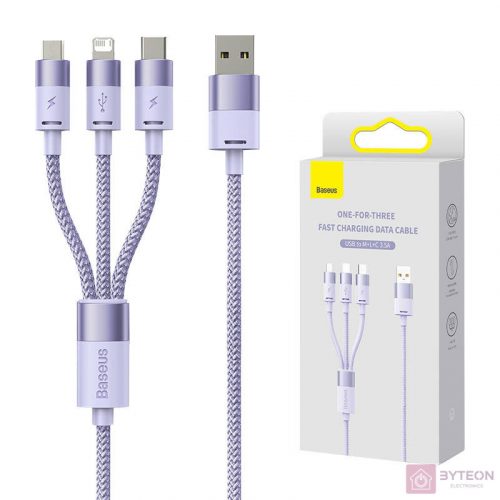 3in1 USB cable Baseus StarSpeed Series, USB-C + Micro + Lightning 3,5A, 1.2m (Purple)