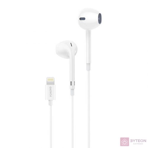 Foneng T28 Wired Earphones, Lightning, with remote Control (White)