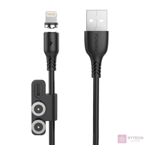 Foneng X62 Magnetic 3in1 USB to USB-C / Lightning / Micro USB Cable, 2.4A, 1m (Black)