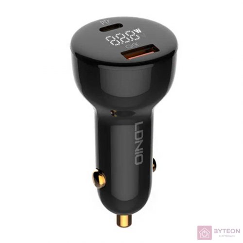 LDNIO C101 Car Charger, USB + USB-C, 100W + USB-C to Lightning Cable (Black)