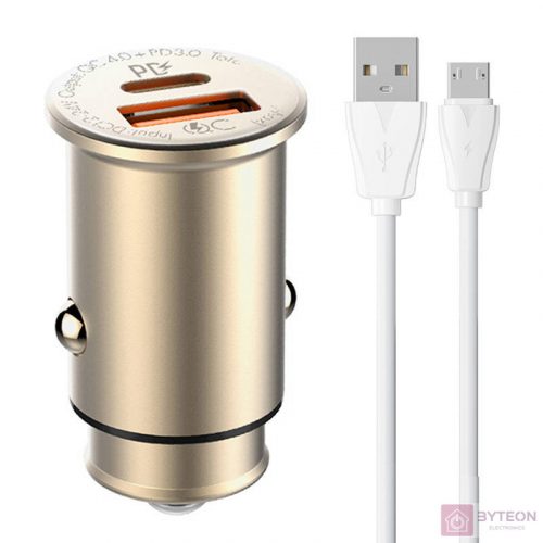 LDNIO C506Q USB, USB-C Car charger + MicroUSB Cable