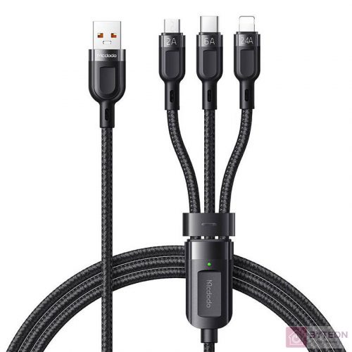 3in1 USB to USB-C / Lightning / Micro USB Cable, Mcdodo CA-0930, 6A, 1.2m (Black)