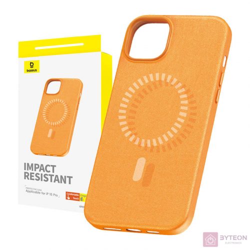 Magnetic Phone Case for iPhone 15 Pro Baseus Fauxther Series (Orange)