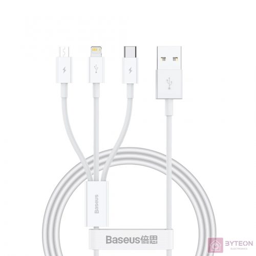 Quick Charge USB to M+L+C  Baseus Superior Data 3.5A 1m (White)