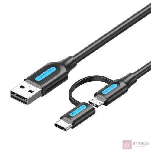 2in1 USB cable USB 2.0 to USB-C/Micro-B USB Vention CQDBF 1m (black)