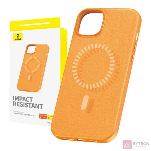 Magnetic Phone Case for iPhone 15 Plus Baseus Fauxther Series (Orange)