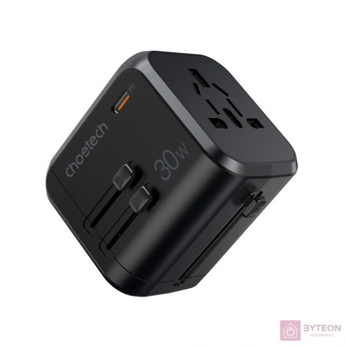 Travel wall charger Choetech PD5008, 3xUSB-A, 1xUSB-C, GaN, 30W (black)