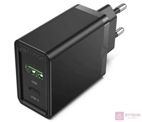 Wall charger EU USB-A(18W), USB-C(20W) Vention FBBB0-EU, 2.4A, PD3.0 (black)