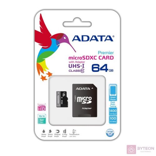 ADATA microSDXC 64GB Premier (Class10, UHS-I U1) adapterrel