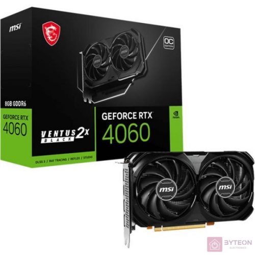 MSI GeForce RTX 4060 VENTUS 2X BLACK 8G OC nVidia 8GB GDDR6 128bit PCIe videókártya