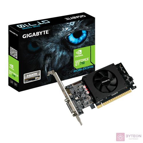 GIGABYTE GeForce GT710 2GB GDDR5 [ 2048MB, 64bit, 954/5010MHz, DVI, HDMI, Single Slot Ventilátor ]