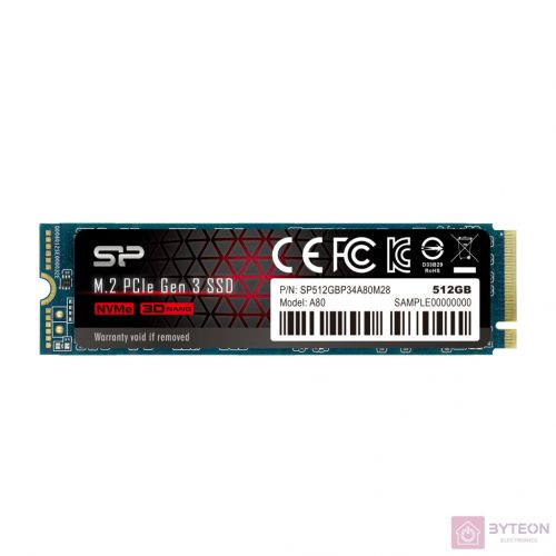 Silicon Power SSD P34A80 512GB, M.2 PCIe Gen3 x4 NVMe, 3400/3000 MB/s