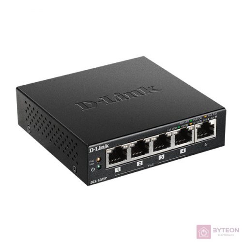 D-Link 5-Port 10/100/1000Mbps Gigabit PoE+ Switch, 60W power budget